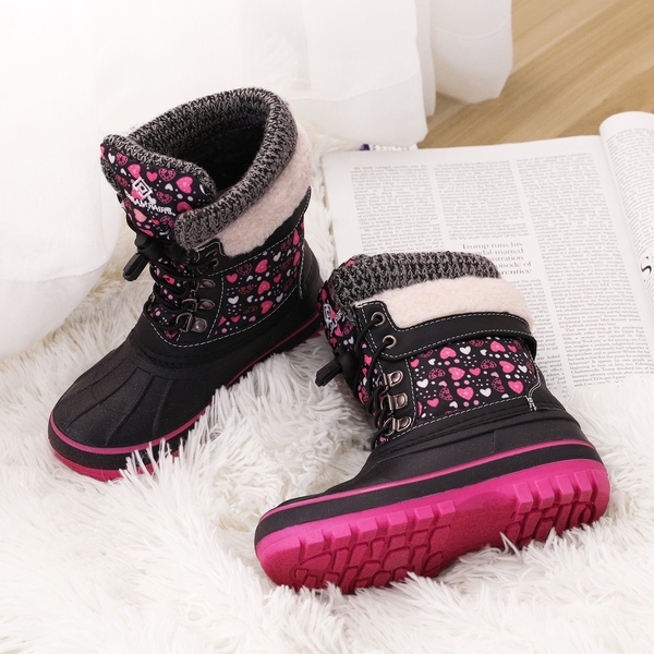Insulated Snow Kids Waterproof Boots - BLACK FUXIA - 1